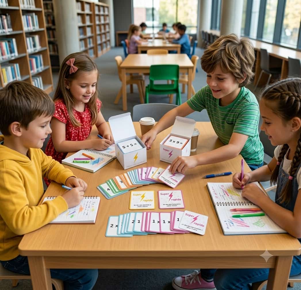 Cartes de jeu Super Rapido montrant des opérations de calcul mental flashcards additions multiplications mémorisation instantanée